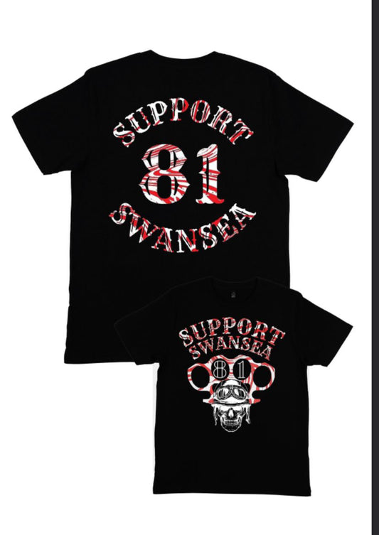 Swansea Support 81 T-shirt in Black with red/white logo